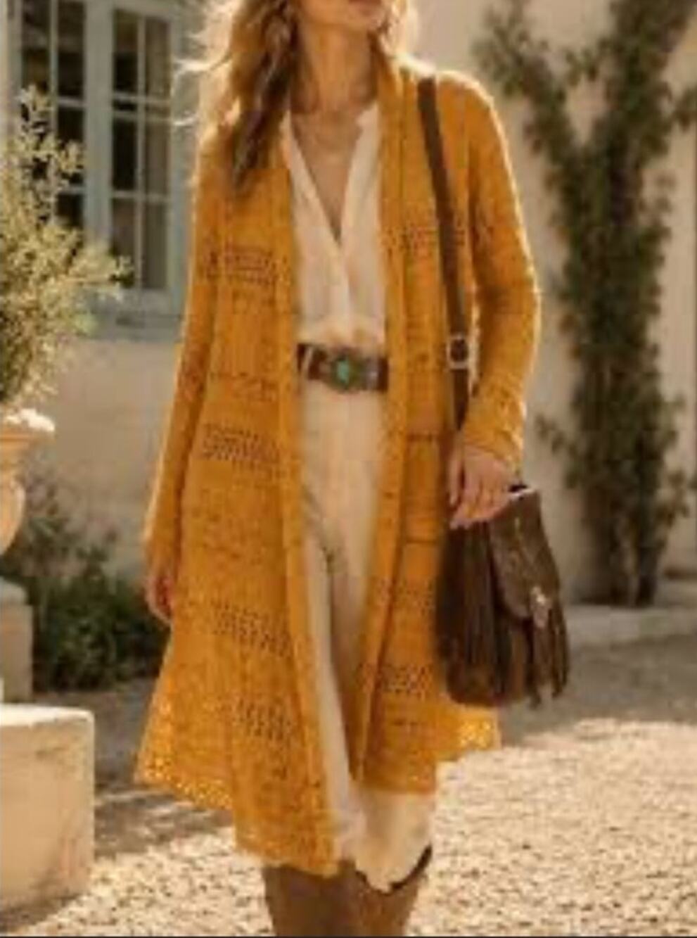 Soft Surroundings wool Blend Open Knit Mustard Yellow Duster Cardigan SIZE LRG